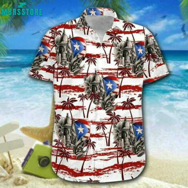 Puerto Rico Palm Tree Vintage Hibiscus Hawaiian Shirt