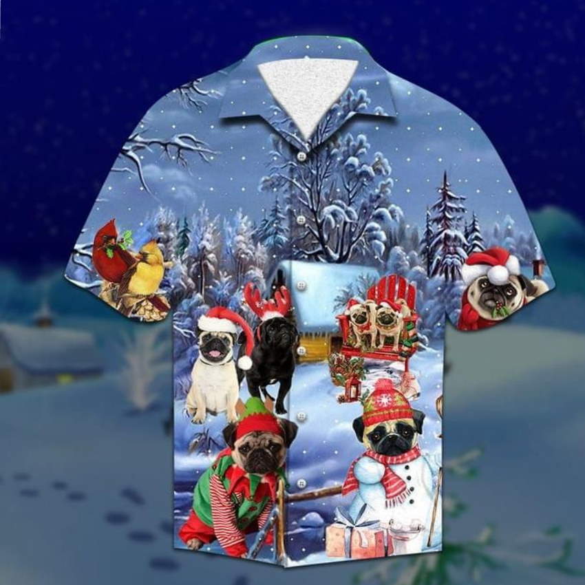 Pug Dog Merry Christmas Print Hawaiian Shirt