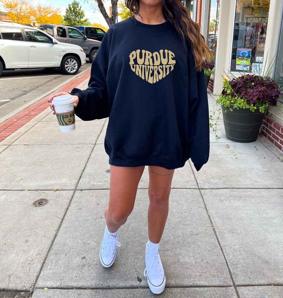 Purdue Heart Crewneck- Boilermaker Game Day Sweatshirt