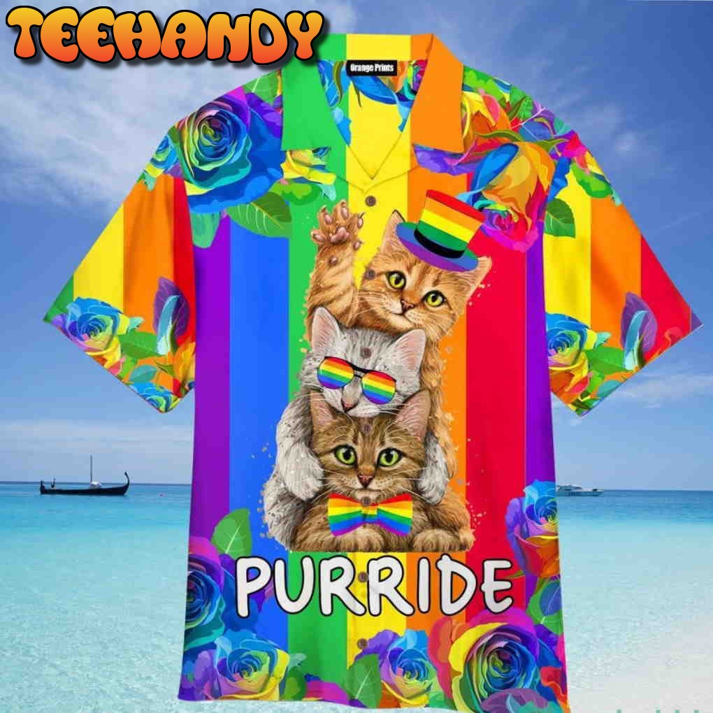 Purride Funny Cat Lovers LGBT Pride Awareness Hawaiian Shirt