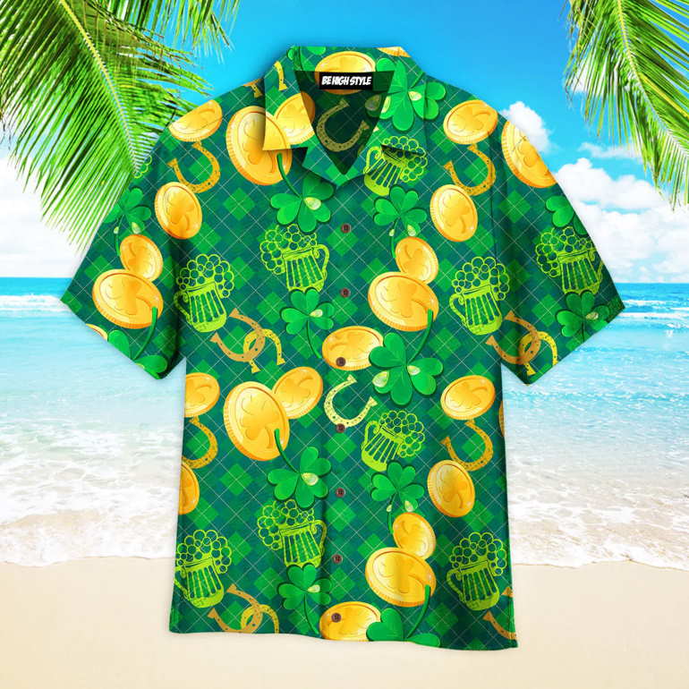 Saint Patrick Day Sham Rock And Golden Coin Pattern Aloha Hawaiian Shirt