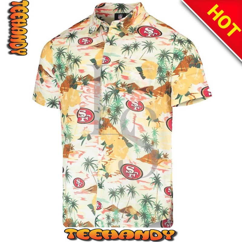 San Francisco 49ers Cream Paradise Floral Hawaiian Shirt