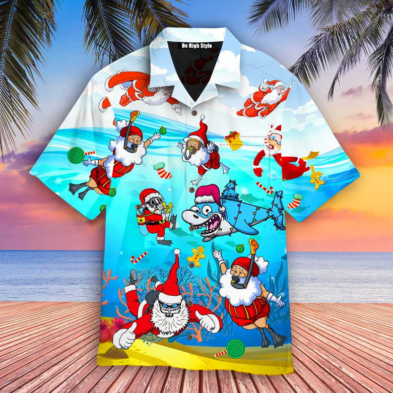 Scuba Diving Santa Claus Christmas Hawaiian Shirt