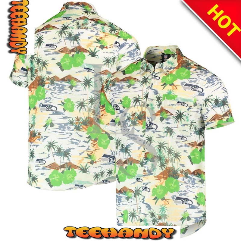 Seattle Seahawks Cream Paradise Floral Hawaiian Shirt