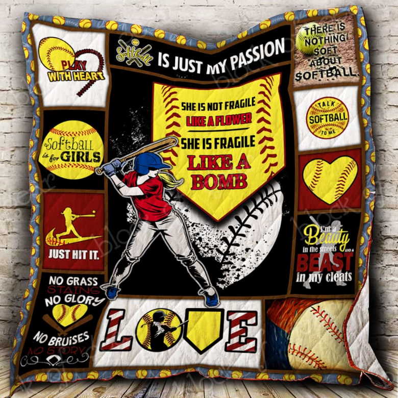 She Is Fragile Like Bomb Softball 3D Quilt Blanket