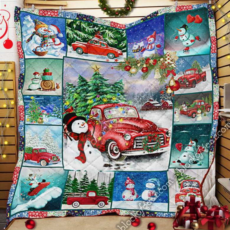 Snowman And Red Truck 3D Quilt Blanket