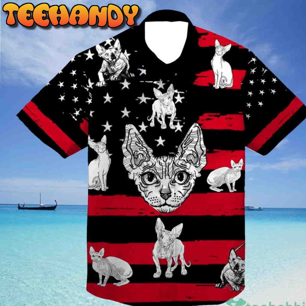 Sphynx Cat US Flag Unisex Hawaiian Shirt 4Th July Gift