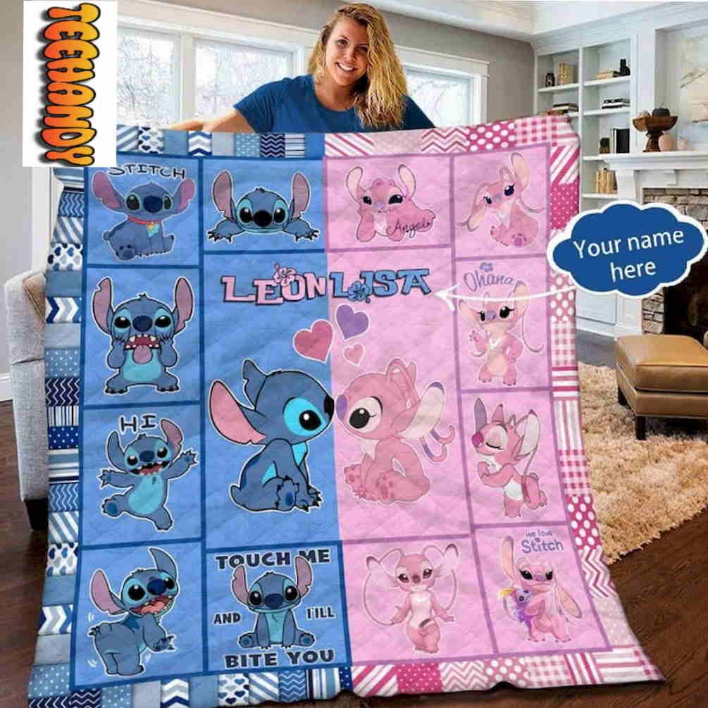 Stitch Kiss Ohana Custom Name Blanket