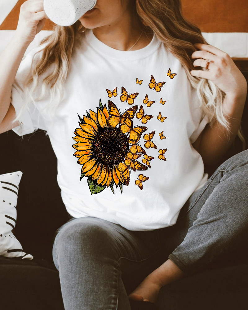 Sunflower Butterfly T Shirt