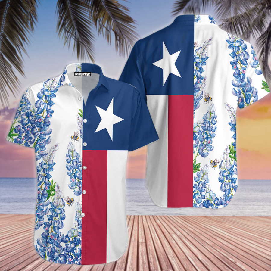 Texas Flag Bluebonnets Hawaiian Shirt