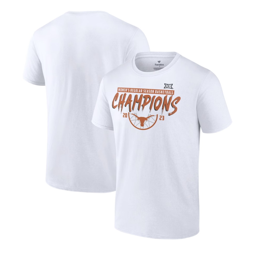 Texas Longhorns 2023 Big 12 Women’s Basketball Regular Season Champions White T-Shirt