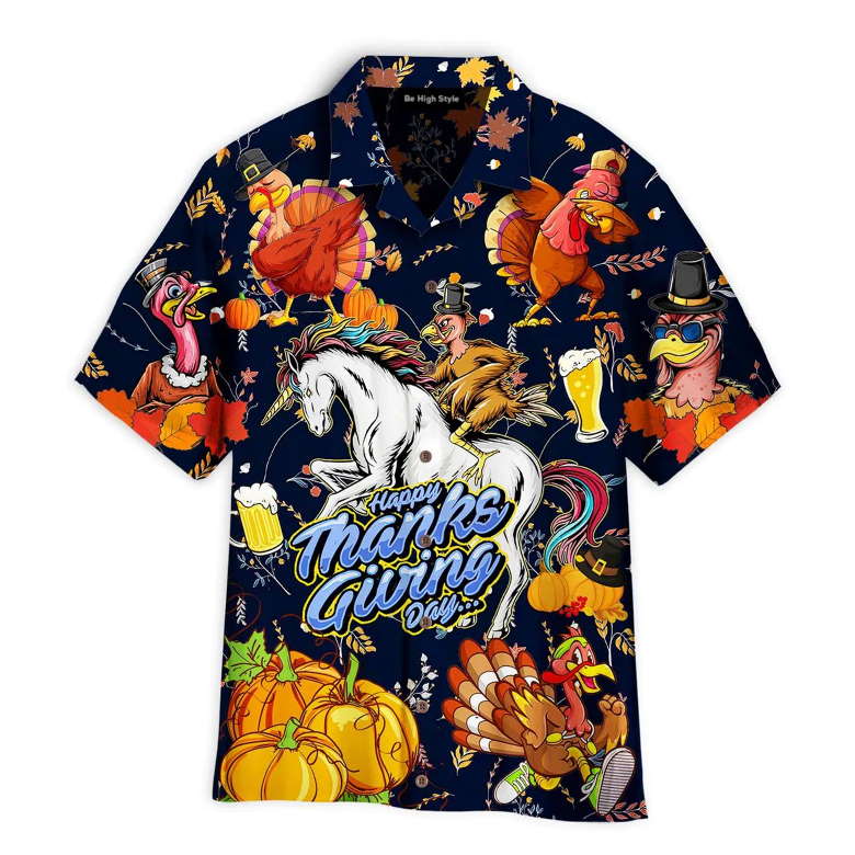 Thanksgiving Turkey Riding Unicorn Love Beer Hawaiian Shirt