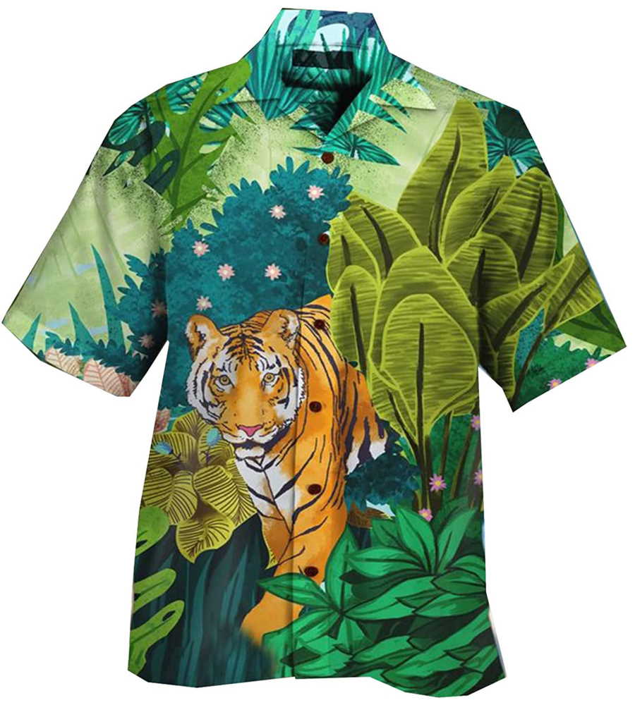 Tiger Print Hawaiian Leaf Shirt Fan Gifts