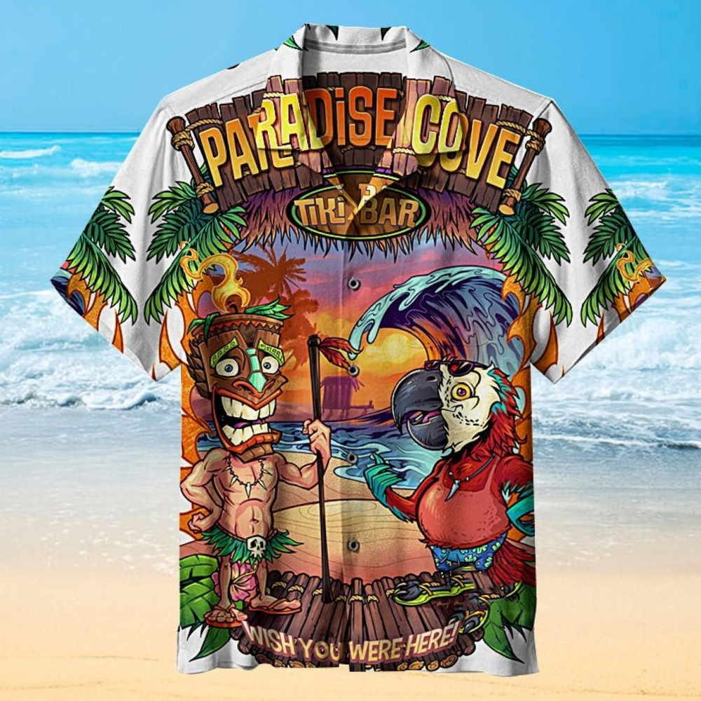 Tiki And Parrot Funny Vintage Hawaiian Shirt