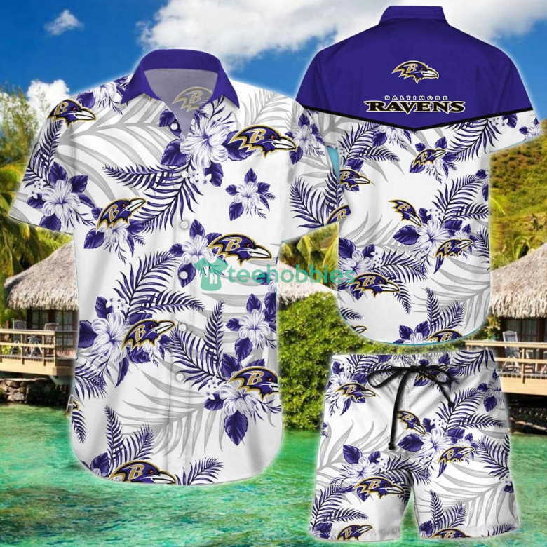 Tropical Flower Pattern Baltimore Ravens 3D Hawaiian Shirt And Shorts