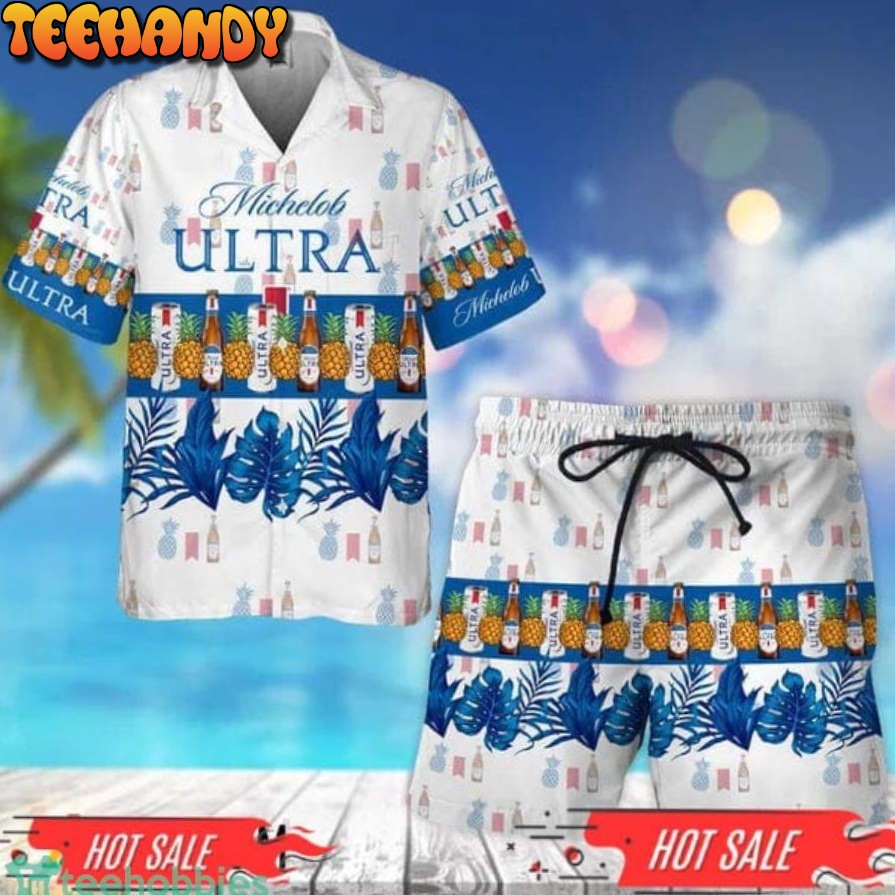 Tropical Pineapple Michelob Ultra Short Sleeve Hawaiian Shirt And Short