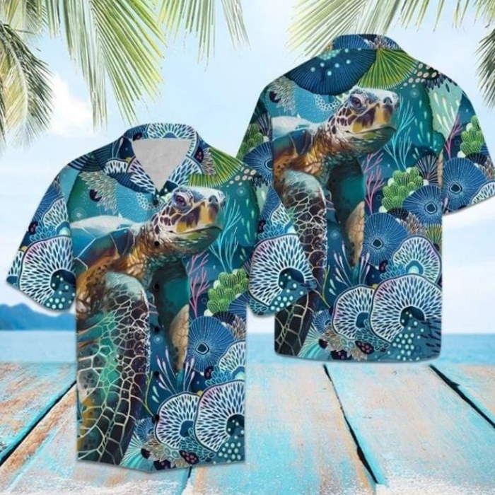 Turtle Under The Sea Print Hawaiian Shirt