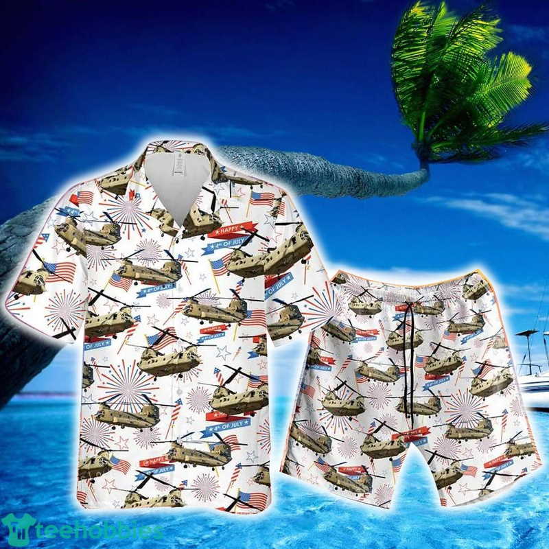 Us Army Boeing Ch 47 Chinook 4th Of July Short Sleeve Hawaiian Shirt And Short