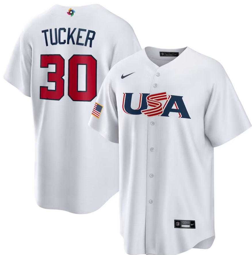 USA Baseball Kyle Tucker Nike White 2023 World Baseball Classic Replica Player Jersey