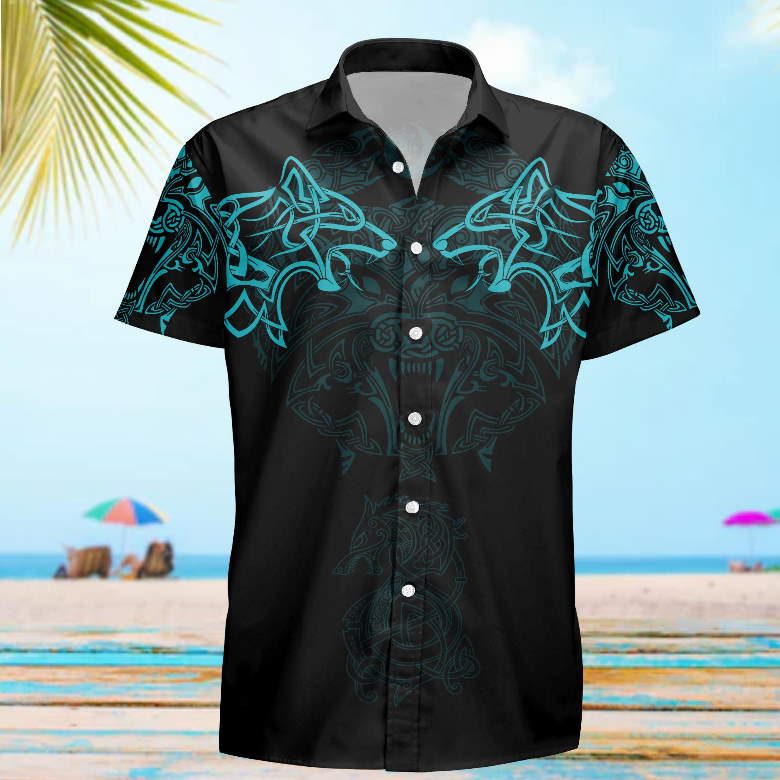 Viking Wolf Turquoise Hawaiian Shirt