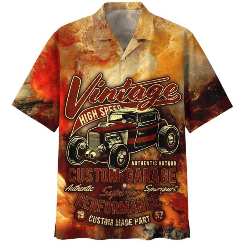 Vintage High Speed Authentic Hot Rod Custom Garage Perfomance Print Hawaiian Shirt