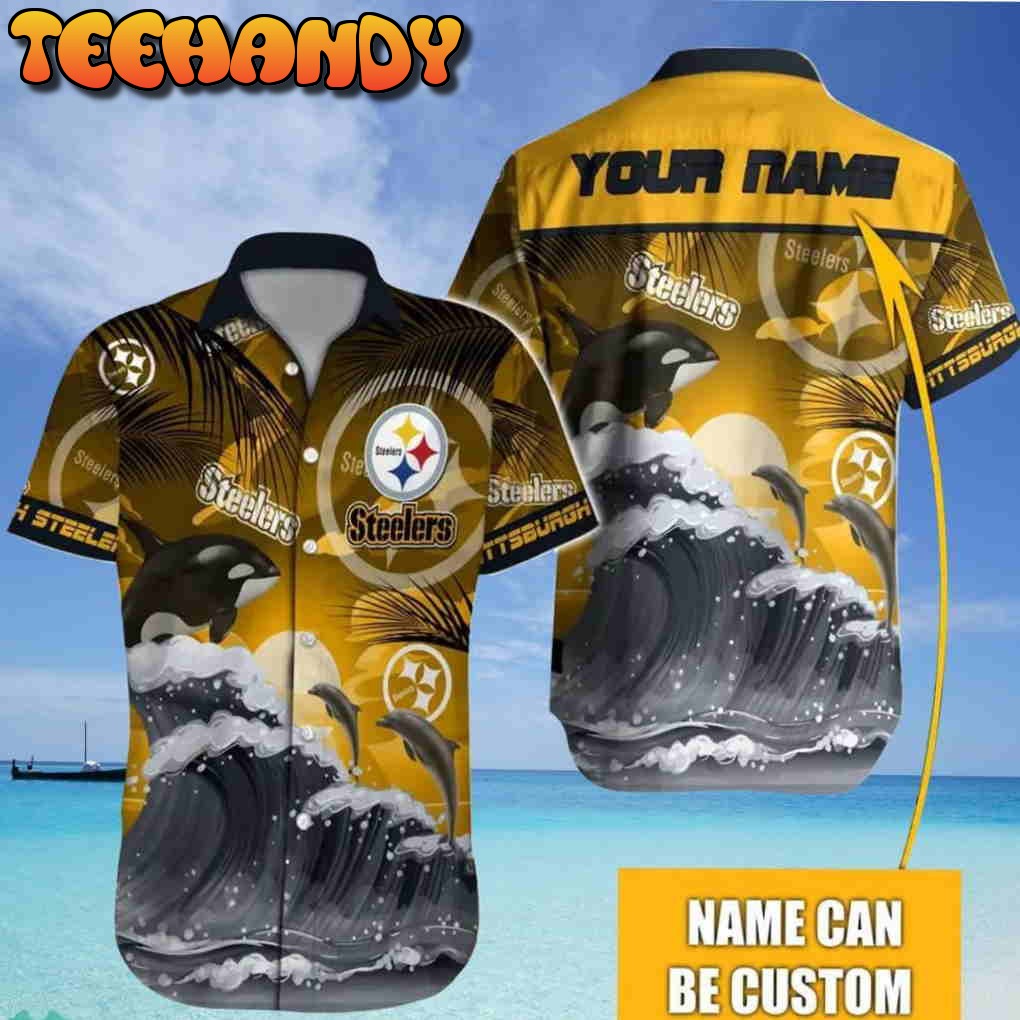 Wave Dolphin Custom Name Pittsburgh Steelers NFL Hawaiian Shirt