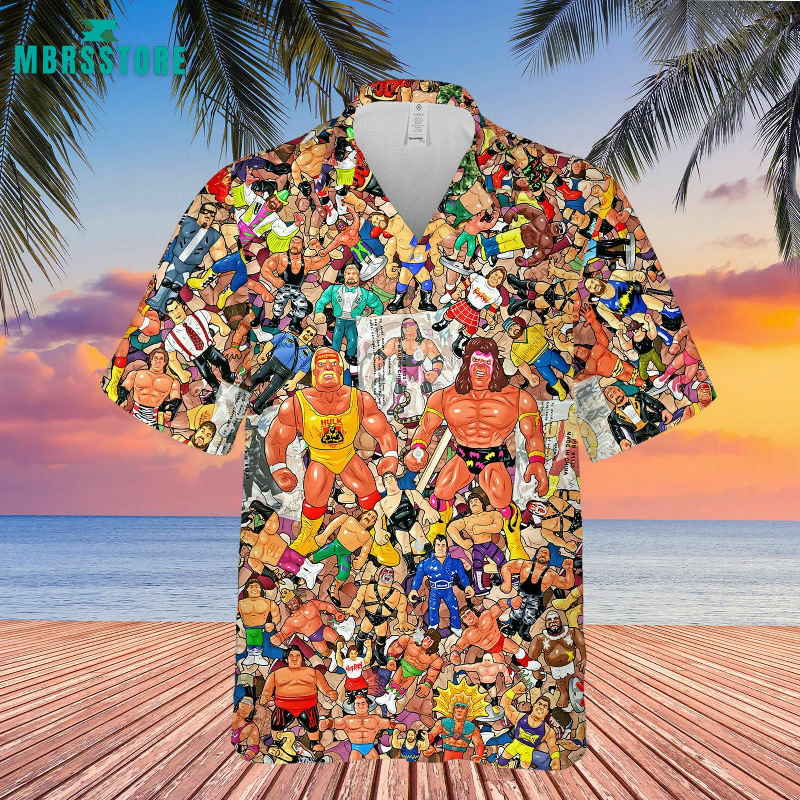 Wrestling Character Collage Art Cactus Made In Hawaiian Shirt