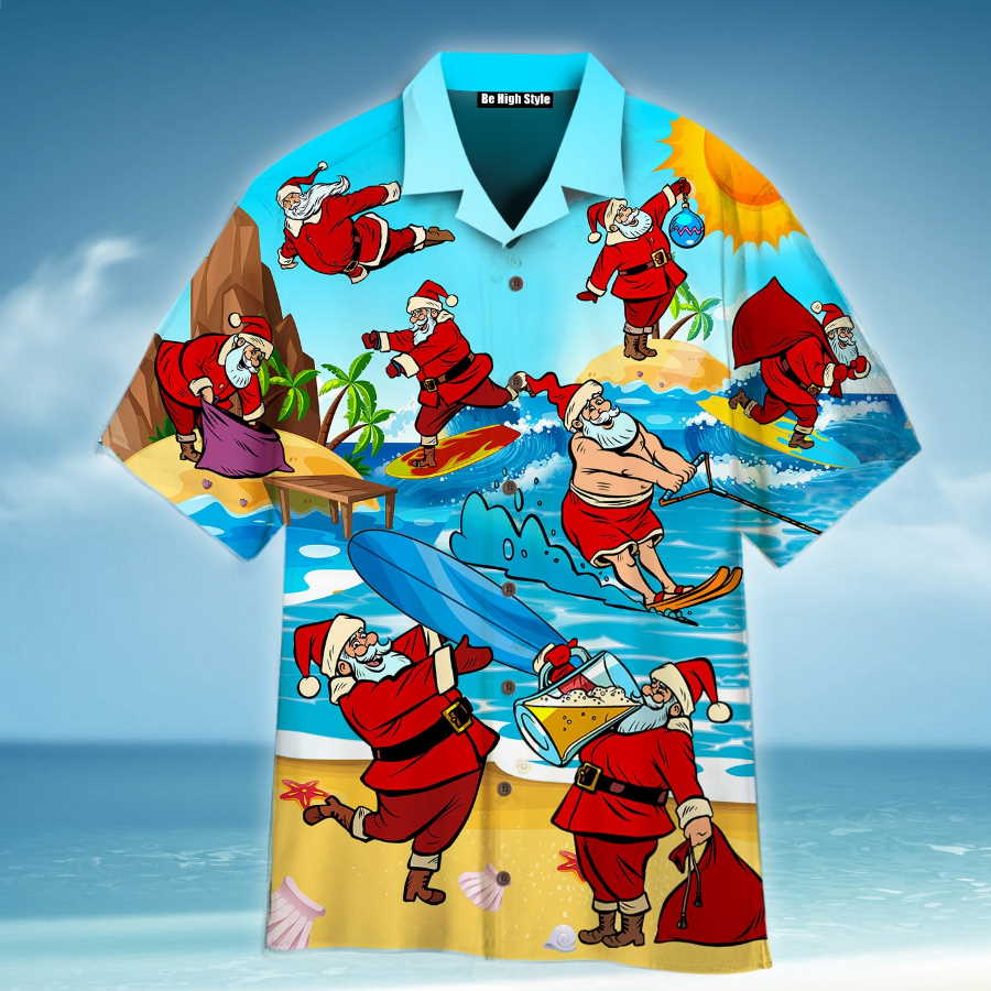 Xmas Is Coming Santa Surfing On Christmas Beach Hawaiian Shirt