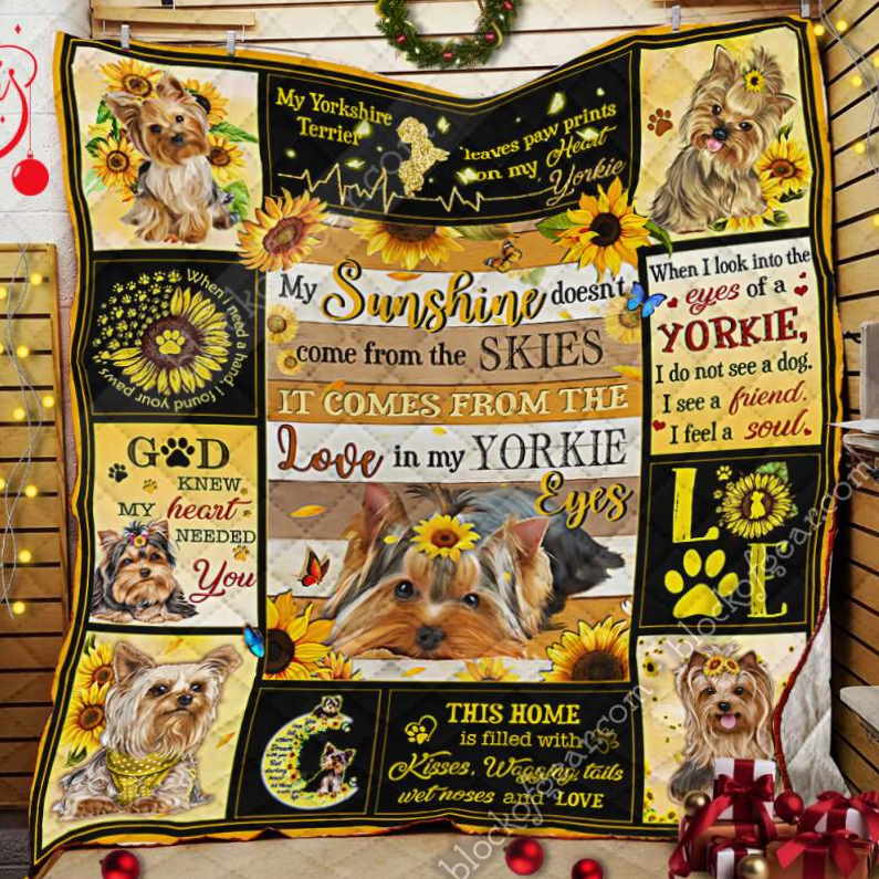 Yorkshire Terrier And Sunflower 3D Quilt Blanket