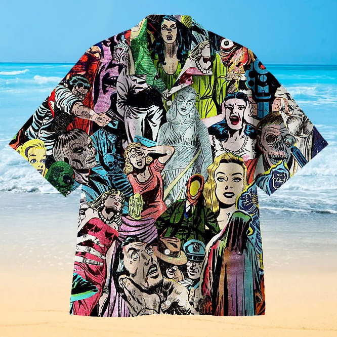 1950s Horror Comics Collage Hawaiian Shirt
