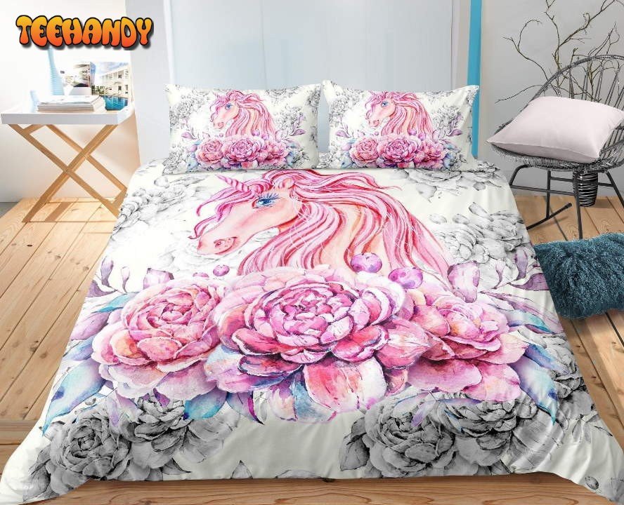 3D Beautiful Unicorn With Flowers Bedding Sets