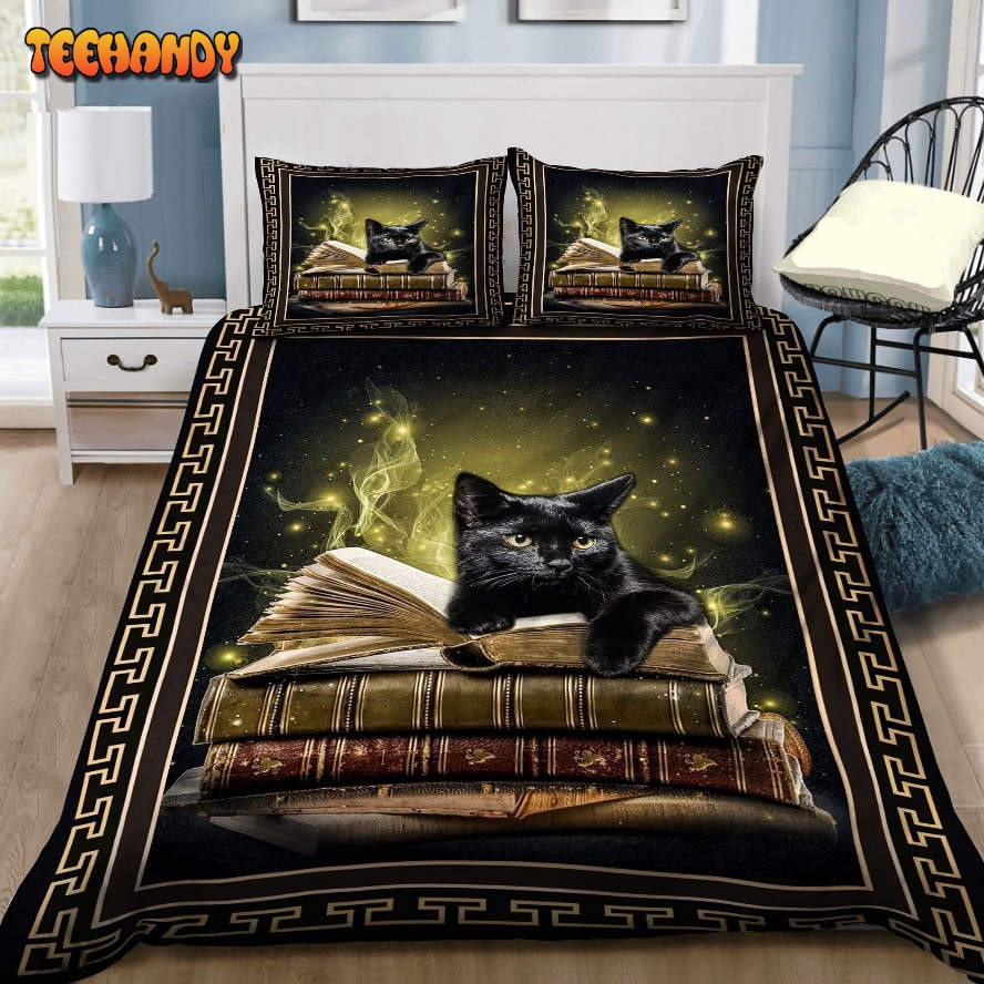 3D Black Cat On The Book Bedding Set