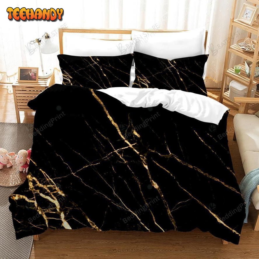 3d Black Golden Marble Printed Bedding Set