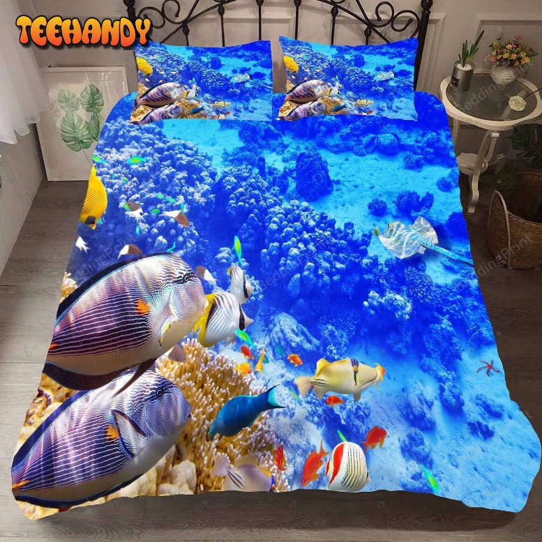 3d Blue Seabed Coral Fish Cover Bedding Set