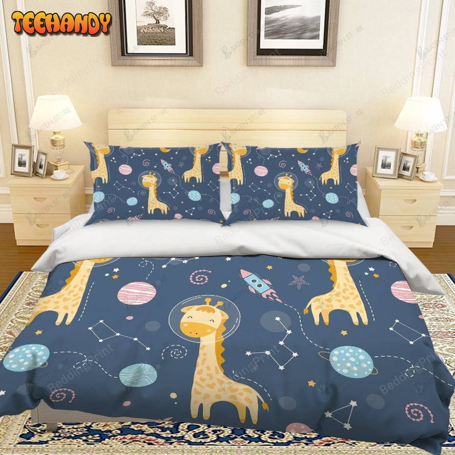 3d Cartoon Giraffe Rocket Cover Bedding Set