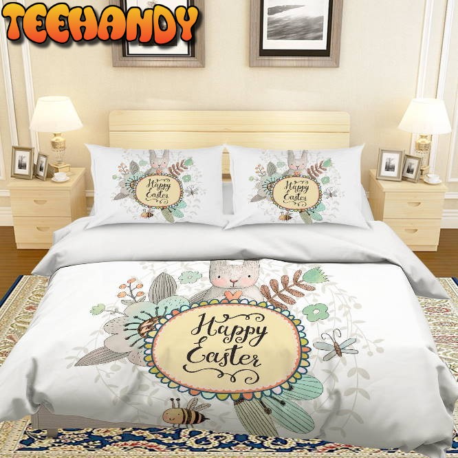 3D Cartoon Rabbit Flower Happy Easter Bedding Set