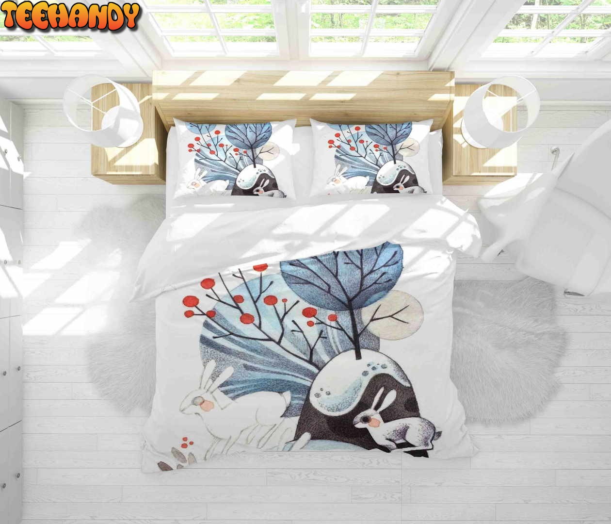 3D Cartoon Rabbit Trees Bedding Set