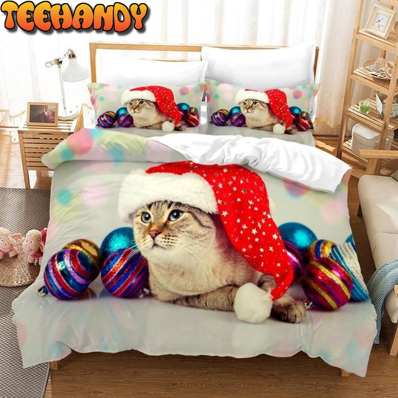 3D Christmas Cat And Bell Bedding Set