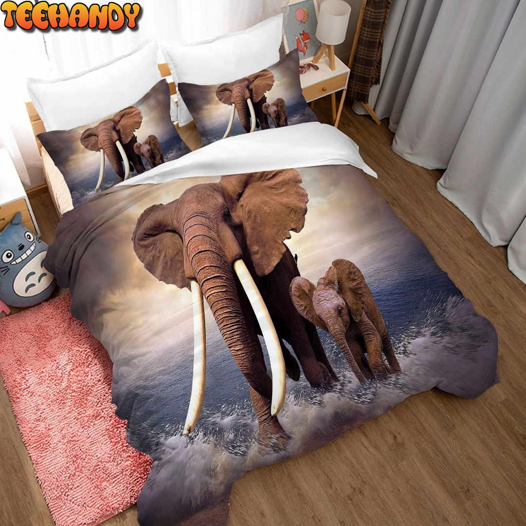 3D Elephant And Her Kid Bedding Set