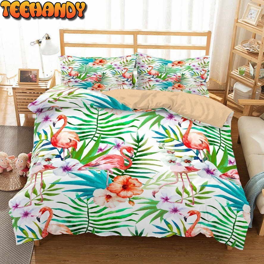 3D Flamingo Green Plant Bedding Set