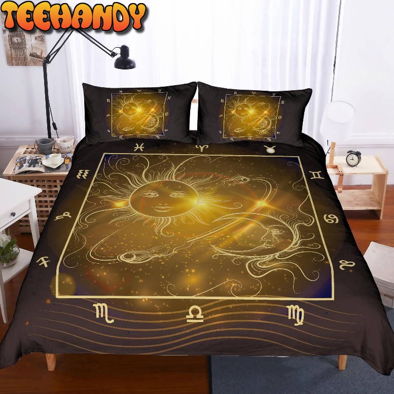 3D Gold Plates Sun And Moon Pattern Bedding Set