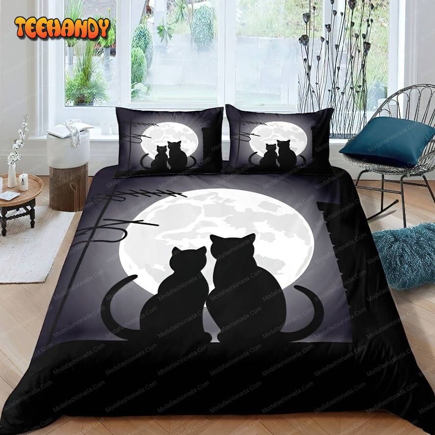 3D Moonlight Cat Black Bedding Sets