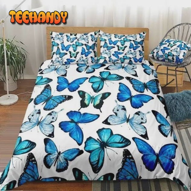 3D Oil Painting Blue Butterfly Bedding Set