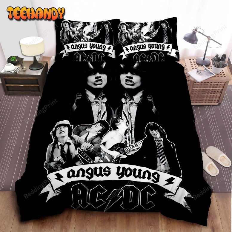 AcDc Angus Young In Black And White Images Bedding Set