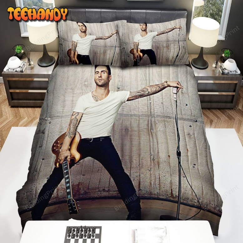 Adam Levine Holding Microphone And Guitar Bedding Sets