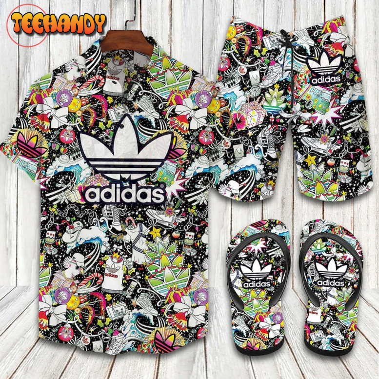 Adidas Originals Colorful Hawaiian Shirt and Shorts