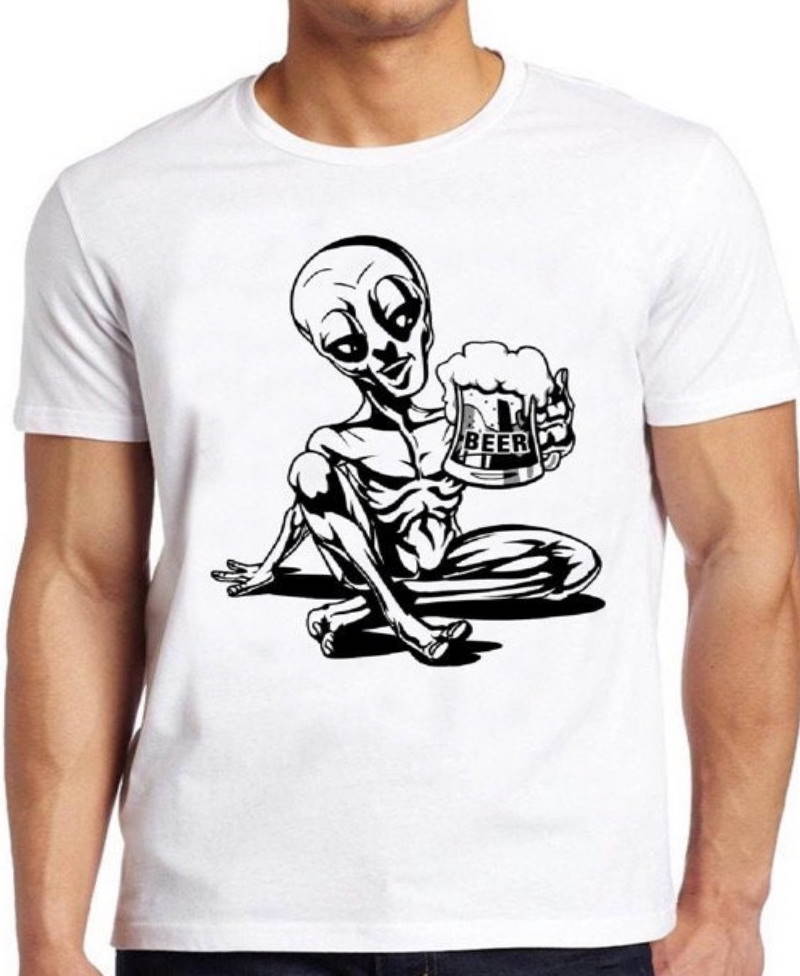 Alien T Shirt Alien Drinking Beer Ufo Alcohol Funny Cool Gift T Shirt