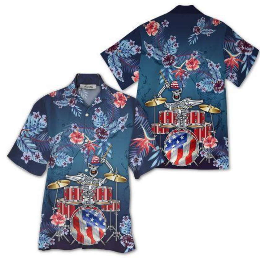 American Flag Skeleton Halloween Hawaiian Shirt