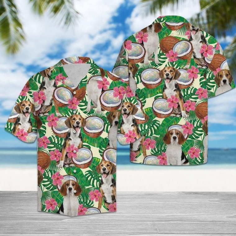 Beagle Tropical Coconut Aloha Hawaiian Shirt