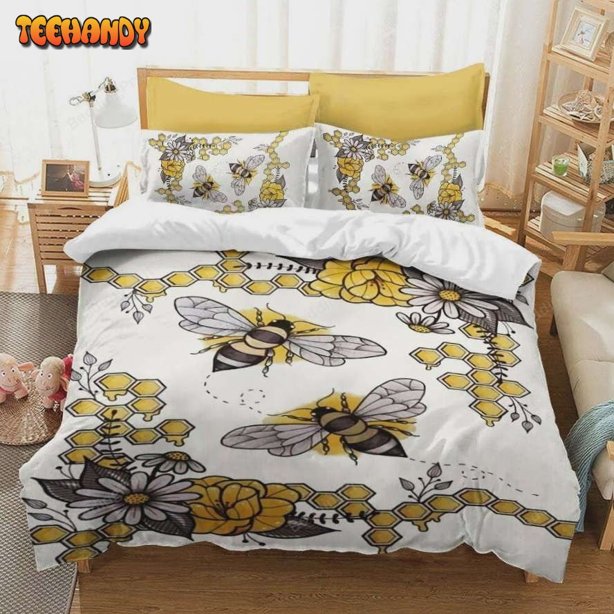 Bee With Flower Duvet Cover Bedding Set